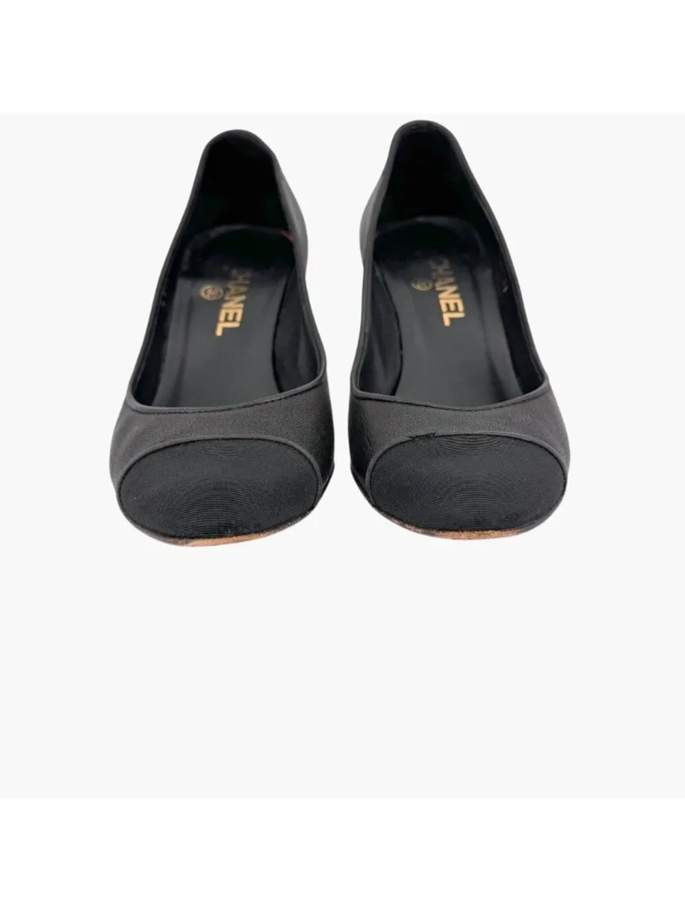 Chanel CC Cap Toe Pumps Heels Black Leather Size 38 US 7-7.5 Women’s